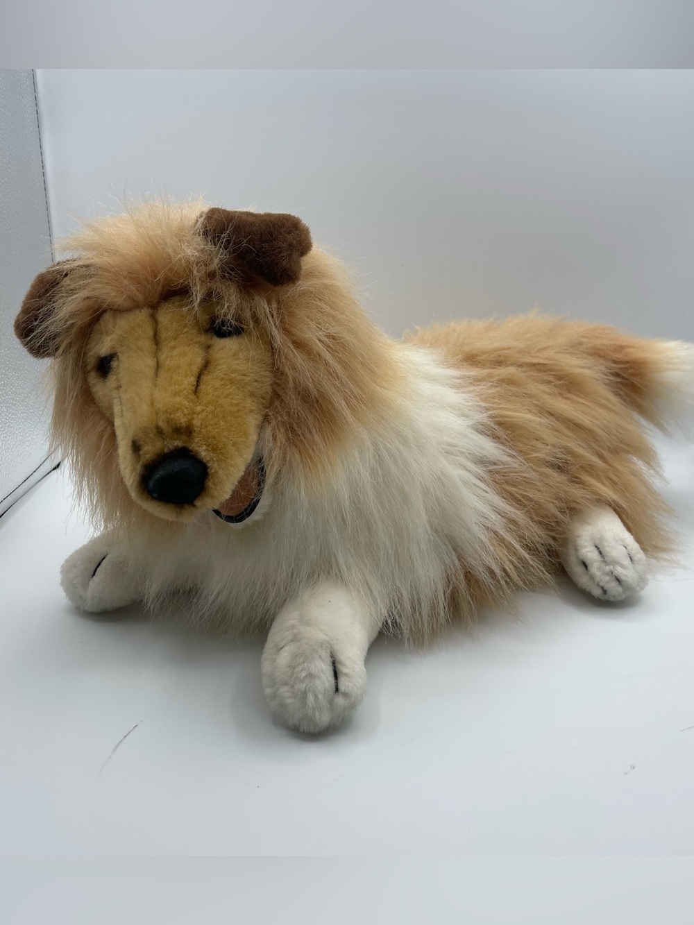 Vintage Cuddle plush dog Shepherd sheepdog laying down stuffed animal